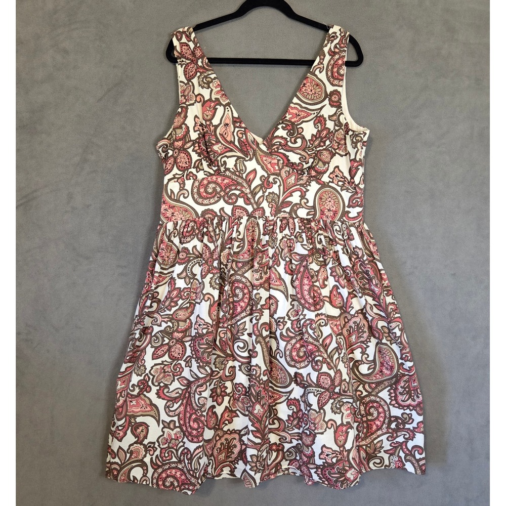 New York & Company White Midi Dress with Pink and Brown Paisley